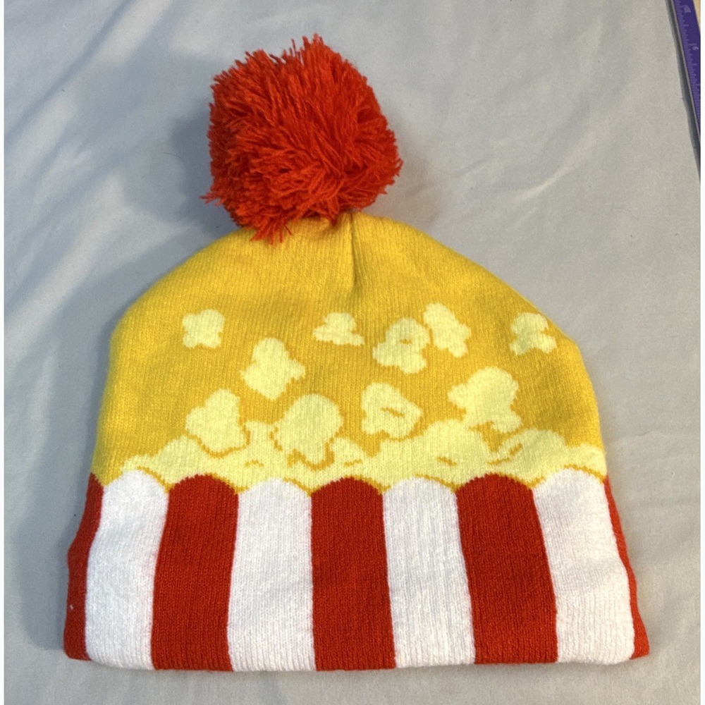 Gertex Unisex Kids Knit Popcorn Pom-Pom Beanie, Yellow Red White, 4-6X